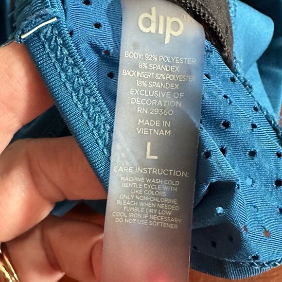 DIP Active Yoga Blue sports bra LARGE Vented Open Racerback Womens - Picture 6 of 11